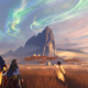 A bunch of heroes walk through a field toward a mountain in Everwild on Xbox Series X.